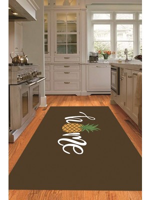 Napoli Home Dijital Baskılı Kaymaz Taban Yıkanabilir Home Yazılı Mutfak Halısı, N-Mutfak-31-Kahve,