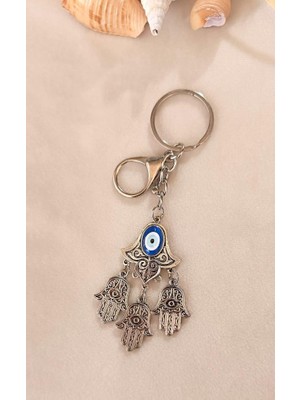 HD Marketim Anahtarlık Metal Nazar Boncuklu Rabia Ana Eli Kötü Göz Kovucu Çanta Dikiz Ayna Süsü