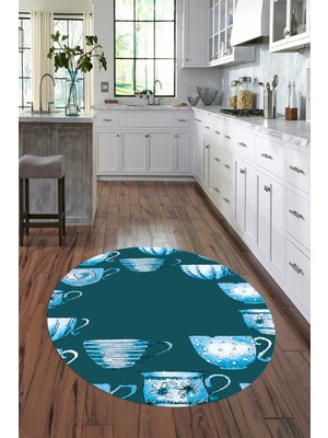Napoli Home Dijital Baskılı Kaymaz Yıkanabilir Renkli Modern Yuvarlak Mutfak Halısı, N-Y-Mutfak-26-Mavi,
