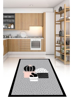 Napoli Home Dijital Baskılı Kaymaz Taban Yıkanabilir Renkli Modern Mutfak Halısı, N-Mutfak-38-Gri,