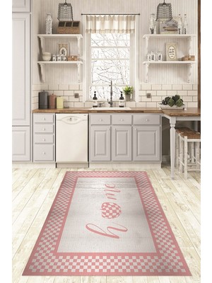 Napoli Home Dijital Baskılı Kaymaz Taban Yıkanabilir Home Yazılı Mutfak Halısı, N-Mutfak-12-Pembe,