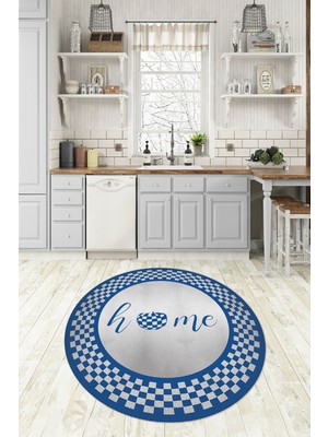 Napoli Home Dijital Baskılı Kaymaz Yıkanabilir Home Yazılı Yuvarlak Mutfak Halısı, N-Y-Mutfak-12-Mavi,