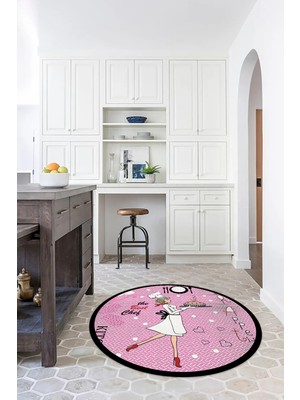 Napoli Home Dijital Baskılı Kaymaz Yıkanabilir Renkli Modern Yuvarlak Mutfak Halısı, N-Y-Mutfak-03-Pembe,