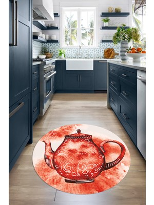 Napoli Home Dijital Baskılı Kaymaz Yıkanabilir Renkli Modern Yuvarlak Mutfak Halısı, N-Y-Mutfak-23-Kırmızı,