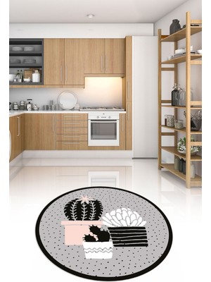 Napoli Home Dijital Baskılı Kaymaz Yıkanabilir Renkli Modern Yuvarlak Mutfak Halısı, N-Y-Mutfak-38-Gri,