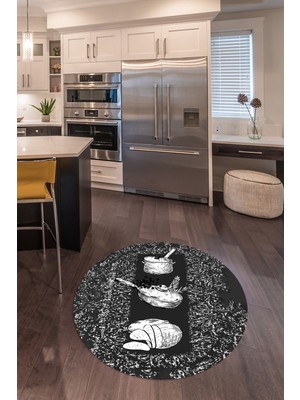 Napoli Home 3D Dijital Baskılı Kaymaz Yıkanabilir Renkli Modern Yuvarlak Mutfak Halısı, N-Y-Mutfak-45-Antrasit,