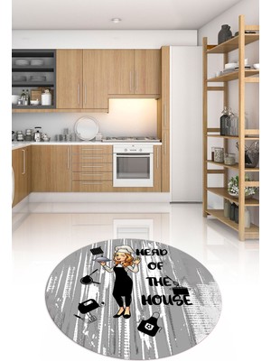 Napoli Home Dijital Baskılı Kaymaz Yıkanabilir Renkli Modern Yuvarlak Mutfak Halısı, N-Y-Mutfak-39-Gri,