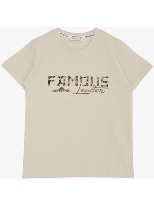 Breeze Erkek Çocuk Tişört Kabartmalı Yazı Baskılı 6-12 Yaş, Bej