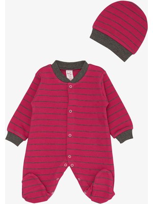Breeze Kız Bebek Patikli Tulum Çizgili 0-6 Ay, Fuşya
