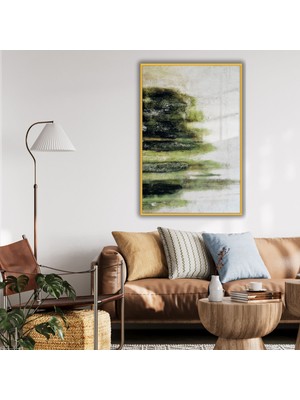 Gaagart Metal Çerçeveli Temperli Cam Tablo Yeşil Tonlarında Soyut Tasarım