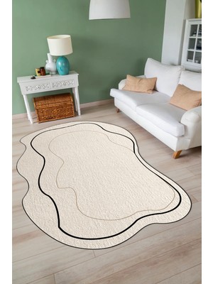 Napoli Home Dijital Baskılı Kaymaz Taban Yıkanabilir Lazer Kesim Yolluk Mutfak Salon Halısı, N-Lazer-11-Krem,