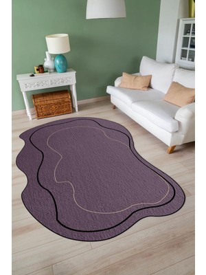 Napoli Home Dijital Baskılı Kaymaz Taban Yıkanabilir Lazer Kesim Yolluk Mutfak Salon Halısı, N-Lazer-11-Mor,
