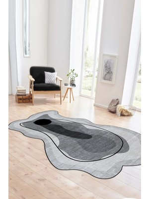 Napoli Home Dijital Baskılı Kaymaz Taban Yıkanabilir Lazer Kesim Yolluk Mutfak Salon Halısı, N-Lazer-21-Gri,