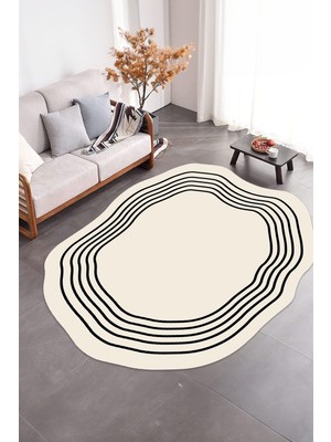 Napoli Home Dijital Baskılı Kaymaz Taban Yıkanabilir Lazer Kesim Yolluk Mutfak Salon Halısı, N-Lazer-18-Krem,