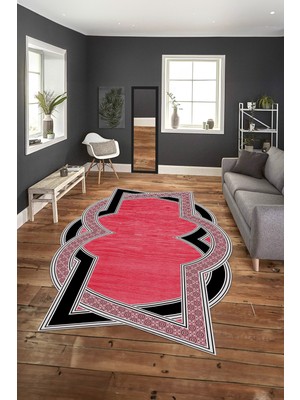 Napoli Home Dijital Baskılı Kaymaz Taban Yıkanabilir Lazer Kesim Yolluk Mutfak Salon Halısı, N-Lazer-30-Kırmızı,