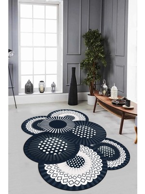 Napoli Home Dijital Baskılı Kaymaz Taban Yıkanabilir Lazer Kesim Yolluk Mutfak Salon Halısı, N-Lazer-25-Lacvert,