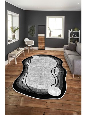 Napoli Home Dijital Baskılı Kaymaz Taban Yıkanabilir Lazer Kesim Yolluk Mutfak Salon Halısı, N-Lazer-27-Gri,