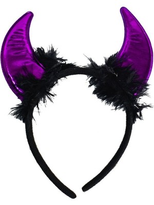 Kidspartim Halloween Taç Şeytan Saten Boynuz Tüllü Mor