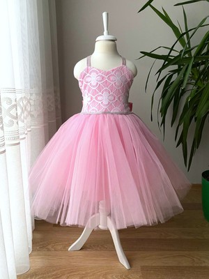 Berrince Tasarım Dantelli Taşlı Prenses Gelinlik Çocuk Abiye Elbise