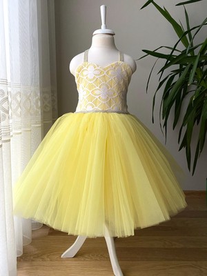 Berrince Tasarım Dantelli Taşlı Prenses Gelinlik Çocuk Abiye Elbise