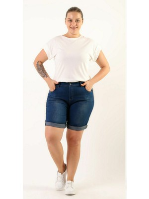 Haimoda Kadın Büyük Beden Duble Paça Kot Şort Rahat Kesim Yazlık Nefes Alabilir Kumaş