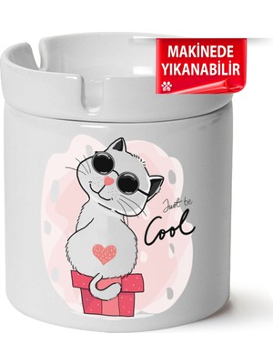 Çakılap Sevimli Kedi Baskılı Porselen At-Söndür Küllük (Kl-Hyvn-Kedi)