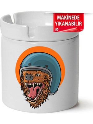 Çakılap Kasklı Ayı Baskılı Porselen At-Söndür Küllük (Kl-Krs)