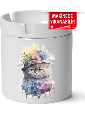 Sevimli Kedi Baskılı Porselen At-Söndür Küllük (Kl-Hyvn-Kedi)