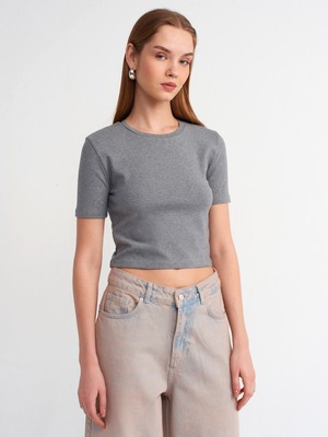 Dilvin 30995 Crop T-Shirt-Antrasit