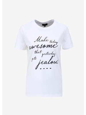 Fabrika Beyaz Kadın Bisiklet Yaka Basic T-Shirt F4SL-TST0912