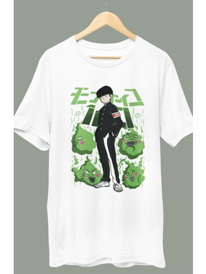 Fuddy Moda Oversize Mob Psycho Shigeo Kageyama Baskılı T-Shirt, Unisex Anime Baskılı Tişört