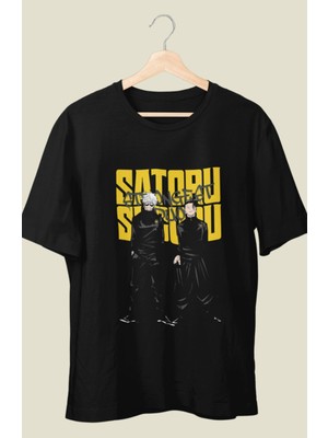 Fuddy Moda Oversize Jjk Gojo Satoru ve Suguru Geto Baskılı T-Shirt, Unisex Anime Baskılı Tişört