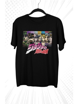 Fuddy Moda Oversize Jojo's Bizarre Karakterleri Baskılı T-Shirt, Unisex Anime Baskılı Tişört