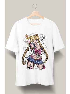 Fuddy Moda Oversize Sailor Moon Baskılı T-Shirt, Unisex Anime Baskılı Tişört