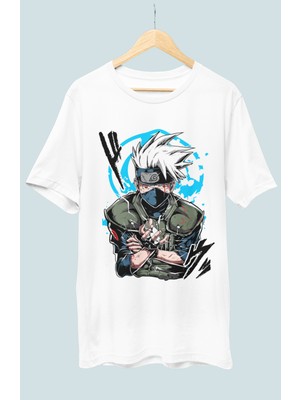 Fuddy Moda Oversize Kakashi Chidori Baskılı T-Shirt, Unisex Anime Baskılı Tişört
