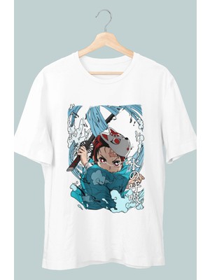 Fuddy Moda Oversize Demon Slayer Tanjiro V3 Baskılı T-Shirt, Unisex Anime Baskılı Tişört