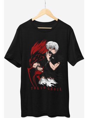 Fuddy Moda Oversize Tokyo Ghoul Baskılı T-Shirt, Unisex Anime Baskılı Tişört