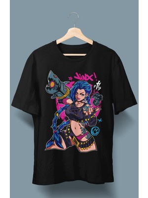 Fuddy Moda Oversize League Of Legends Jinx Baskılı T-Shirt, Unisex Anime Baskılı Tişört