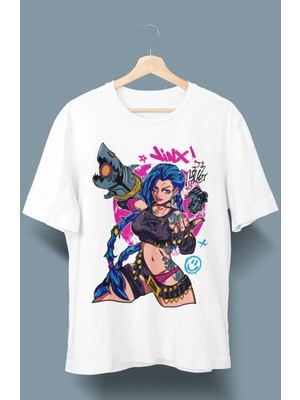 Fuddy Moda Oversize League Of Legends Jinx Baskılı T-Shirt, Unisex Anime Baskılı Tişört