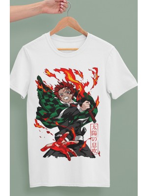 Fuddy Moda Oversize Demon Slayer Kamado Tanjiro 2 Baskılı T-Shirt, Unisex Anime Baskılı Tişört
