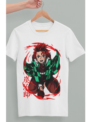 Fuddy Moda Oversize Demon Slayer Tanjiro Kamado Baskılı T-Shirt, Unisex Anime Baskılı Tişört