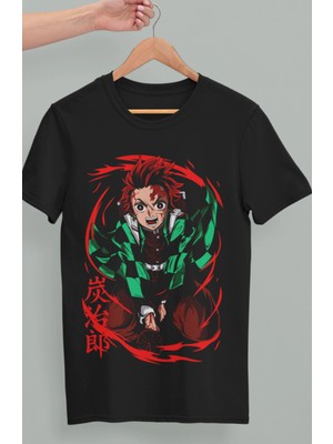 Fuddy Moda Oversize Demon Slayer Tanjiro Kamado Baskılı T-Shirt, Unisex Anime Baskılı Tişört