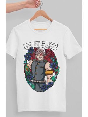 Fuddy Moda Oversize Demon Slayer Tengen Uzui Baskılı T-Shirt, Unisex Anime Baskılı Tişört