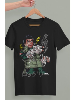 Fuddy Moda Oversize Naruto Rock Lee Karakteri Baskılı T-Shirt, Unisex Anime Baskılı Tişört