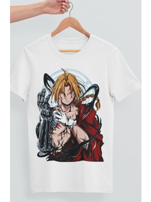 Fuddy Moda Oversize Fullmetal Alchemist Edward Elric Baskılı T-Shirt, Unisex Anime Baskılı Tişört