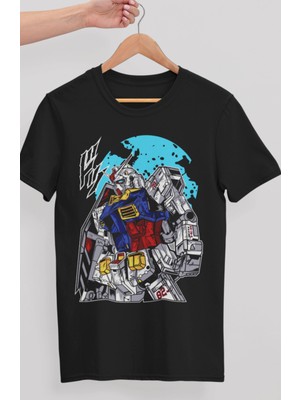 Fuddy Moda Oversize Gundam Baskılı T-Shirt, Unisex Anime Baskılı Tişört
