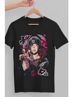 Fuddy Moda Oversize Itachi Uchiha Baskılı T-Shirt, Unisex Anime Baskılı Tişört