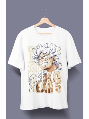 Fuddy Moda Oversize Gear 5 Luffy Baskılı Tişört, Unisex Anime Baskılı T-Shirt