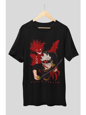 Fuddy Moda Oversize Black Clover Asta Ex Tişört, Unisex Anime Baskılı T-Shirt