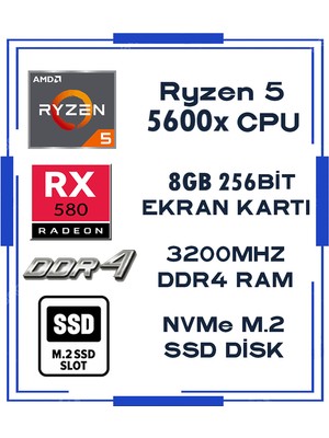 Zeiron Augustus X77 Ryzen 5 5600X 16GB 512GB M.2 Ssd+1tb HDD RX580 8gb 256BIT Sıvı Soğutmalı Oyuncu Masaüstü Bilgisayar